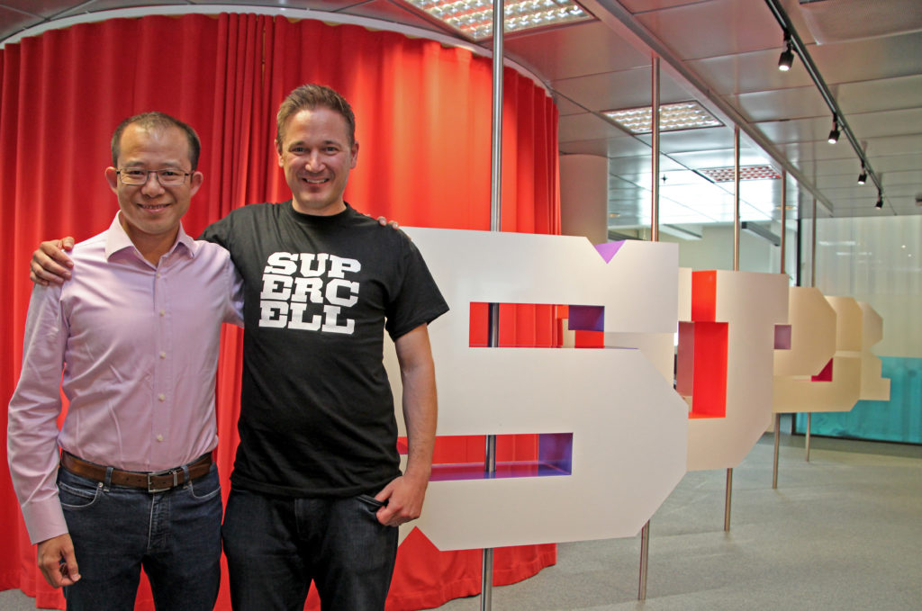 Supercell Co-Founder and CEO Ilkka Paananen and Martin Lau, President of Tencent, are still laughing.