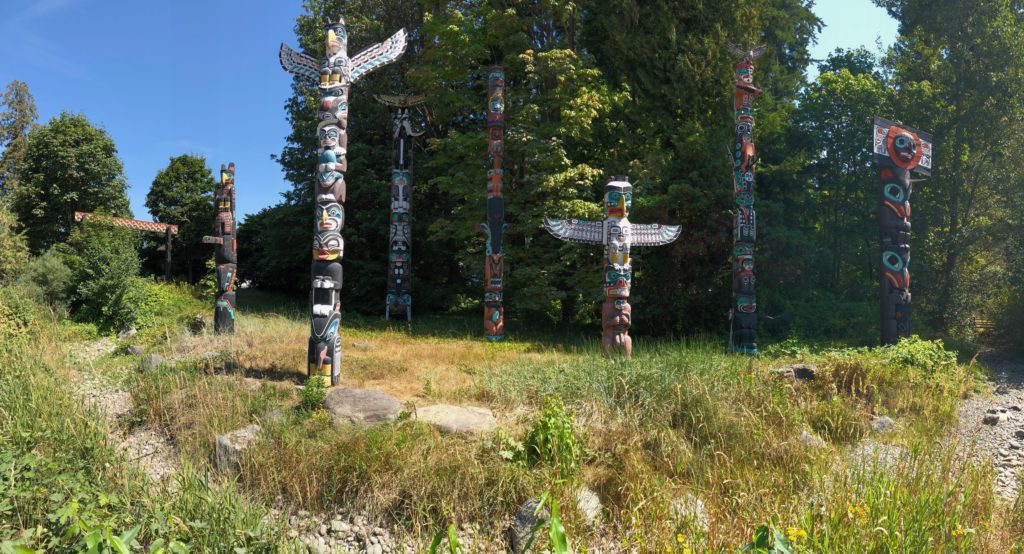 Beautifully carved totem poles at Stanley Park.
